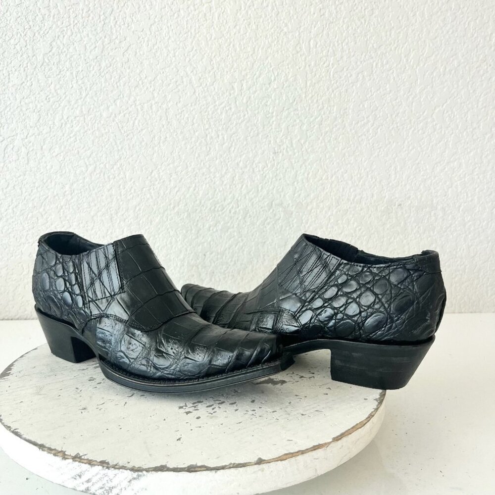 Rod Patrick Womens Pull on Shoes 5.5C Black Caiman Western Loafers Pointed Toe